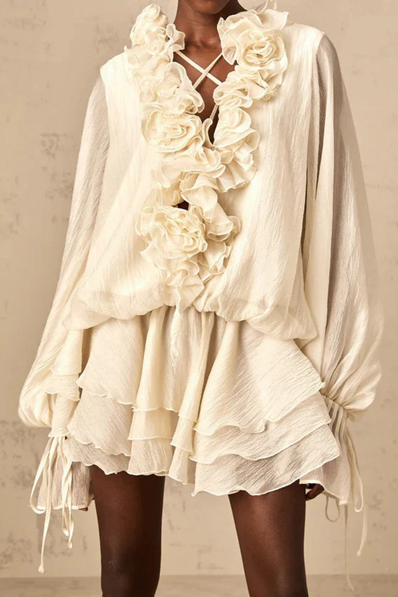Loose Fit Folded Ruffle Boho Dress image 17