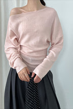 Waist Defining Asymmetric Shoulder Knit Top image 2