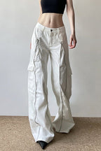 Long Zipper Pocket White Cargo Wide Leg Jeans image 2