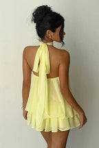 Solid Halter Cutout Back Tie Waist Cinch Mini Dress image 4