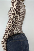 Deep V Neck Leopard Tee Blouse image 3
