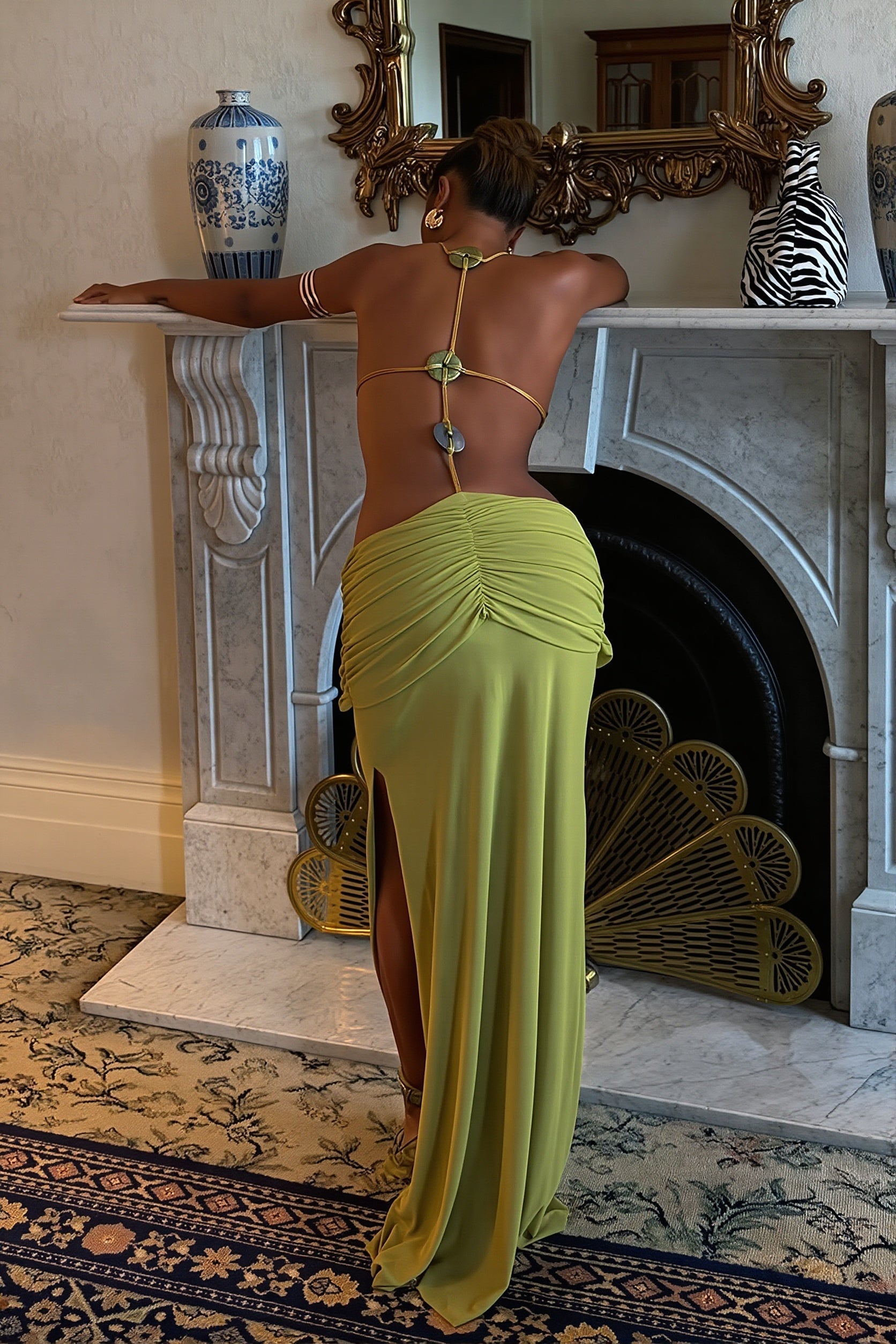 Halter Cutout Beaded Ruffle Maxi Dress image 3