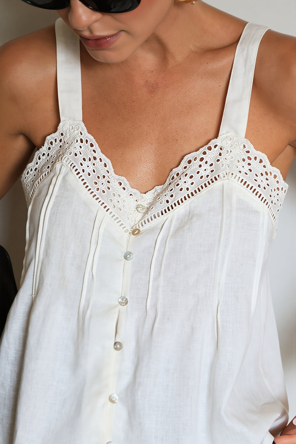 Cotton V Neck Lace Trim Relaxed Cami Top image 4