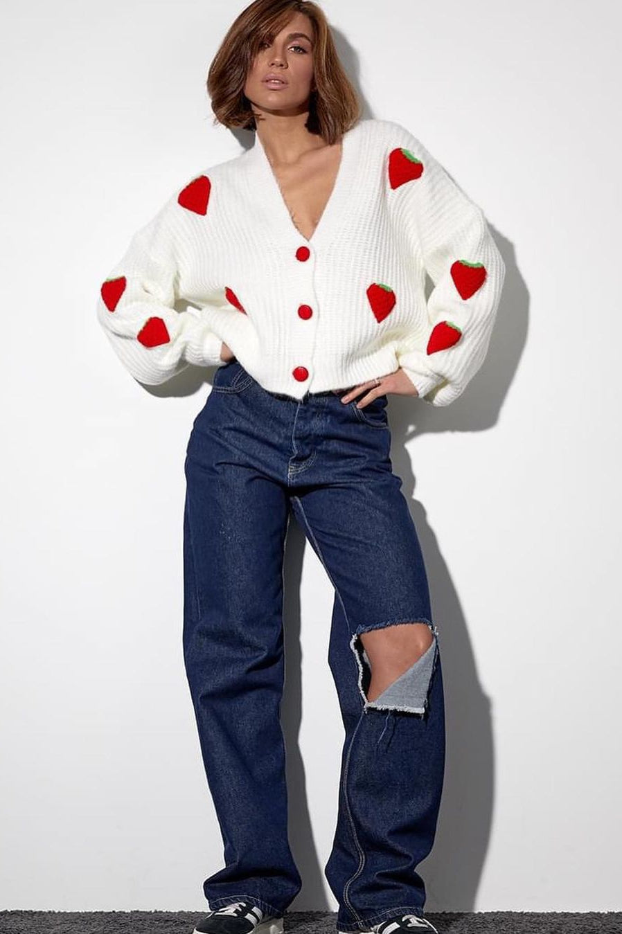 Strawberry Appliqué Chunky Knit Sweater image 2
