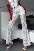Sexy Lace Mesh Panel Flare Pants image 1