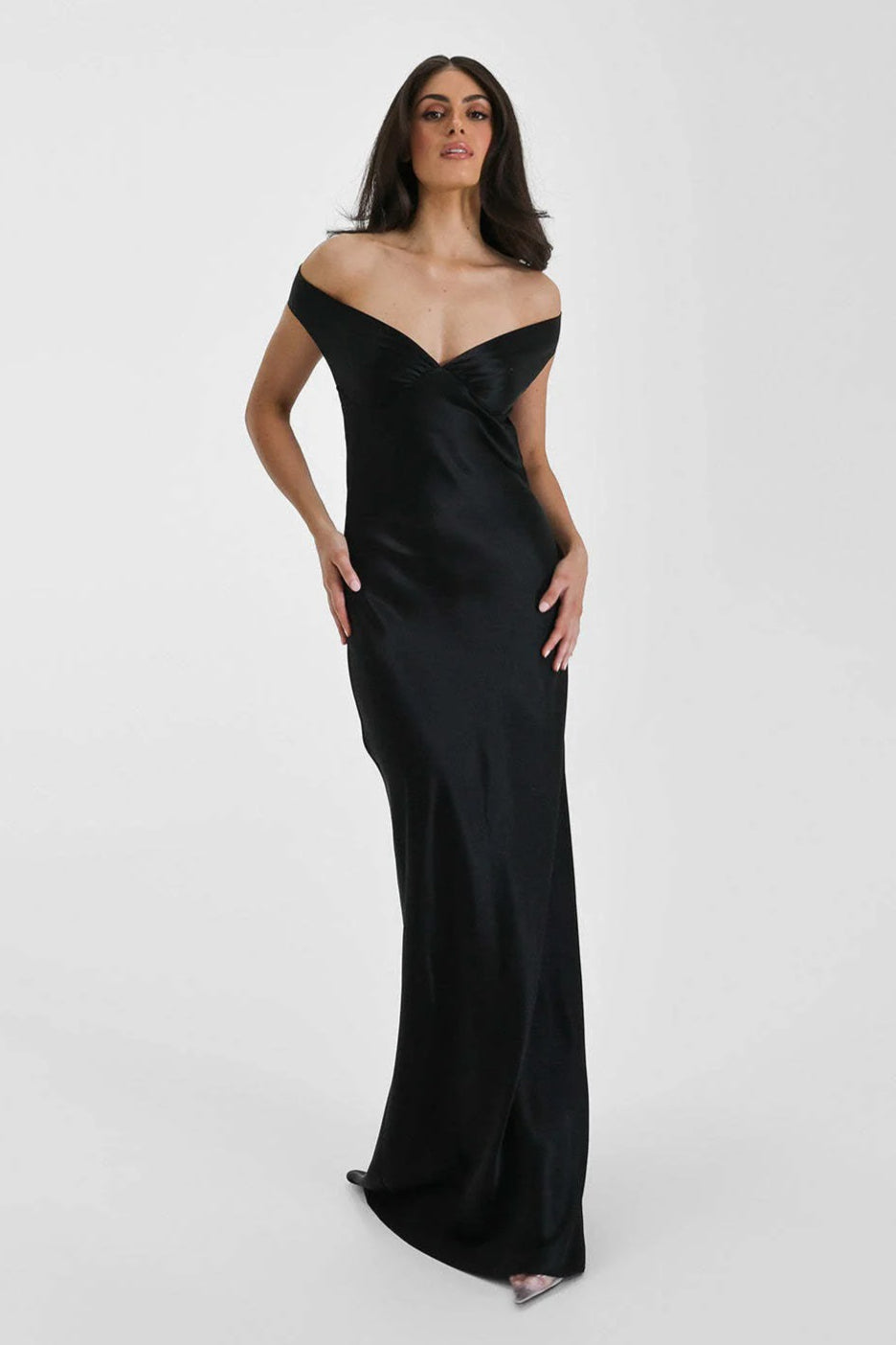 Vintage Satin Mermaid Off Shoulder Maxi Dress image 5