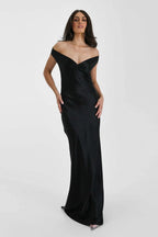 Vintage Satin Mermaid Off Shoulder Maxi Dress image 5