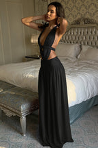 Chic Lace Trim Halter Neck Open Back A Line Maxi Dress image 5