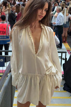 Chic Elegant Deep V Tie Ruffle Sleeve Mini Dress image 1