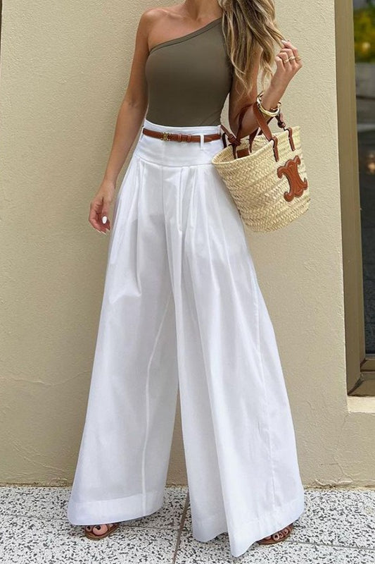 Solid Ruched High-Waisted Wide-Leg Pants image 2