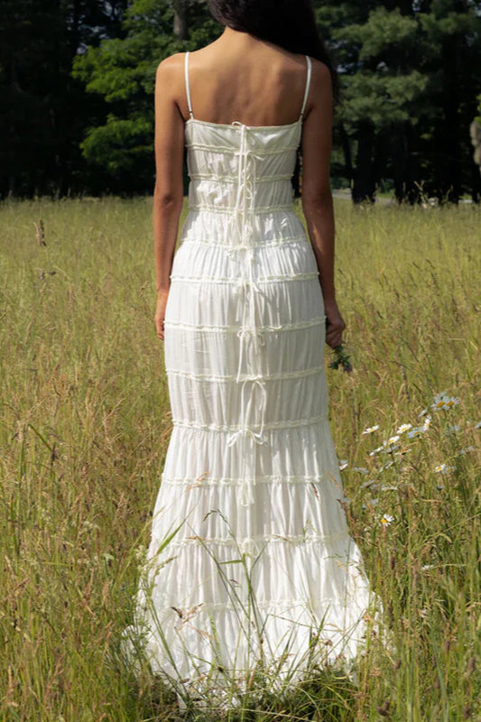 Lace Pleated Backless Suspender Maxi Dress image 4