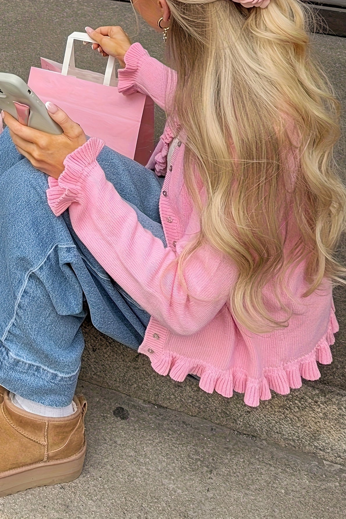 Solid Relaxed Lace Trim Long Sleeve Knit Cardigan image 2