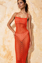 Lace Trim Backless Slit Maxi Dress image 1