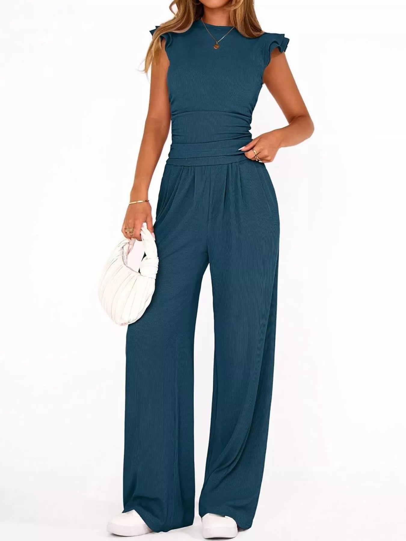 Margot Wide Leg Set detail view styled for Avrienne