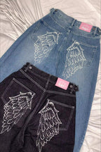 Angel Wing Embroidery Rhinestone Straight Jeans image 3