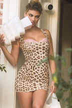 Leopard Print Lace Square Neck Mini Dress image 1