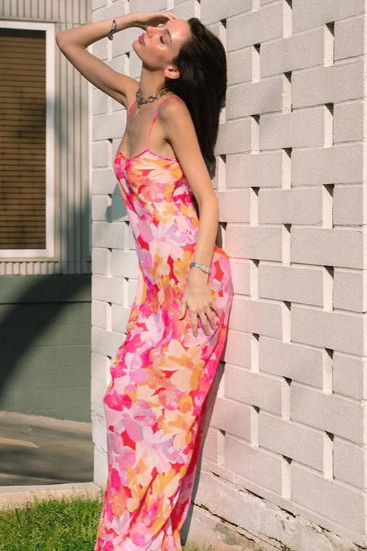 Floral U-Neck Halter Backless Bodycon Maxi Dress image 1