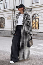 Houndstooth Long Trench Coat Chic Elegant Overcoat image 2