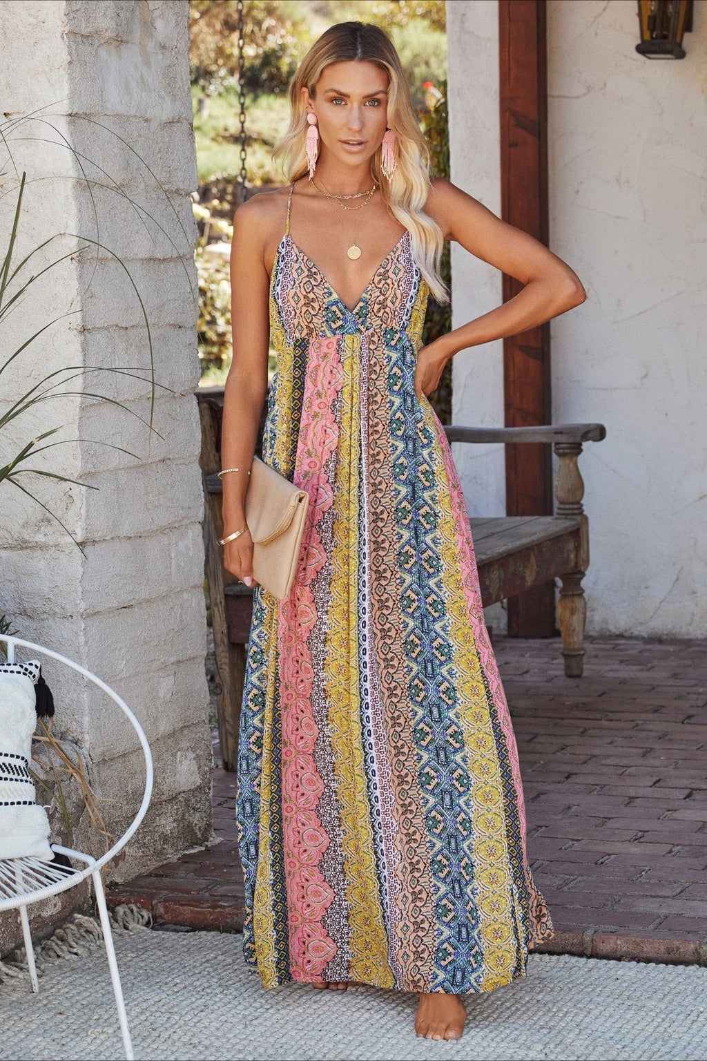 Sexy V-neck Backless Floral Print Cami Maxi Dress image 1