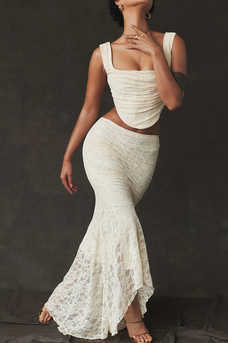 Elegant Lace-Up Crop Top & Maxi Skirt Boho Dress image 24