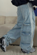 Striped Wide Leg Denim Trousers Pants image 2