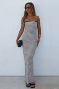 Strapless Waist Cinching Bodycon Stripe Maxi Dress image 1