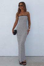Strapless Waist Cinching Bodycon Stripe Maxi Dress image 1