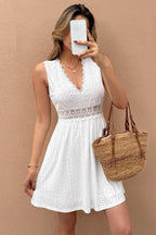 Elegant Sleeveless V Neck Lace Patchwork Jacquard Dress image 5