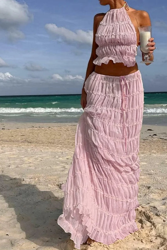 Ruched Halter Cami & Maxi Skirt Boho Dress image 8