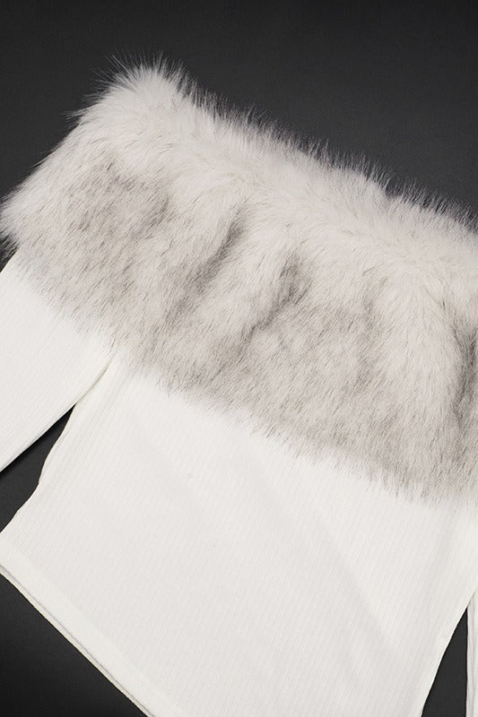 Fuzzy Long Sleeve Off Shoulder Asymmetric Long Sleeve Tee image 5