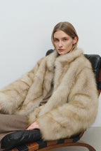 Minimalist Mid-Length Faux Fur Stand Collar Coat image 1