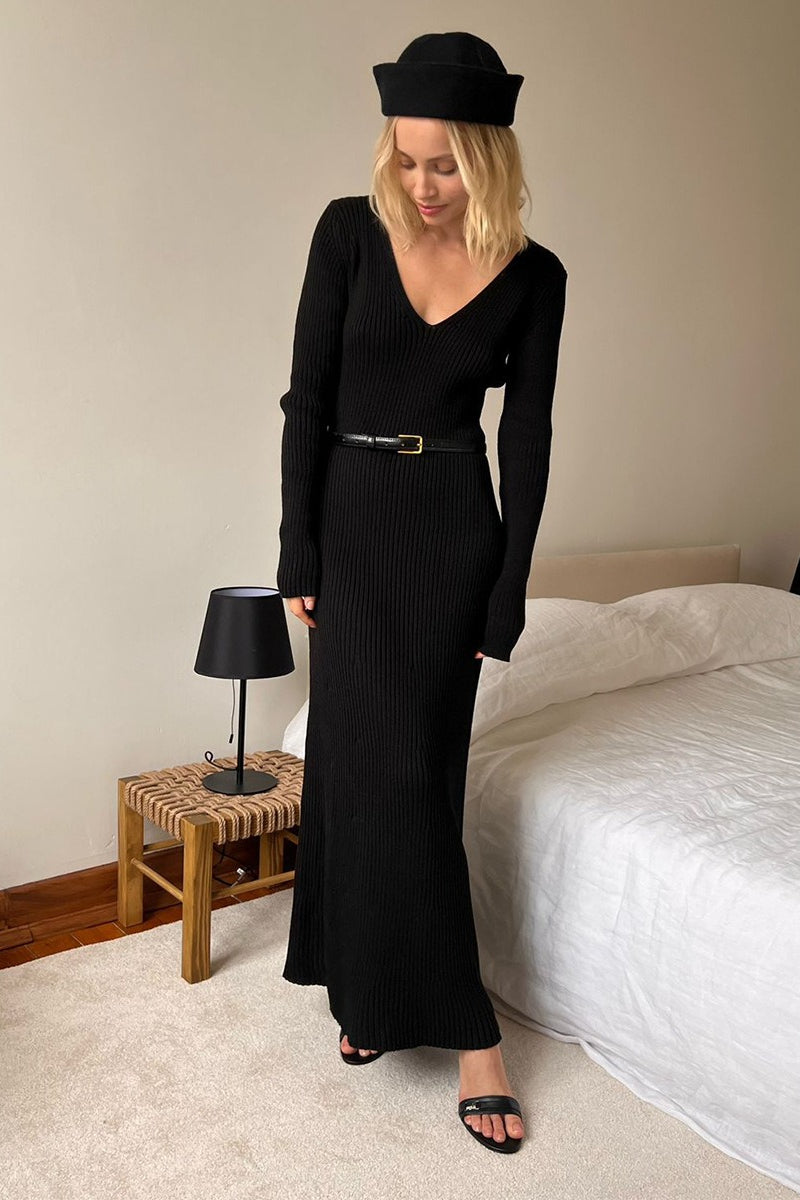 V-Neck Long Sleeve Knit Sweater Dress image 4