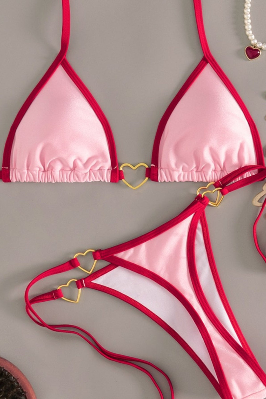 Colorblock Heart Tie Backless Bikini Set image 5