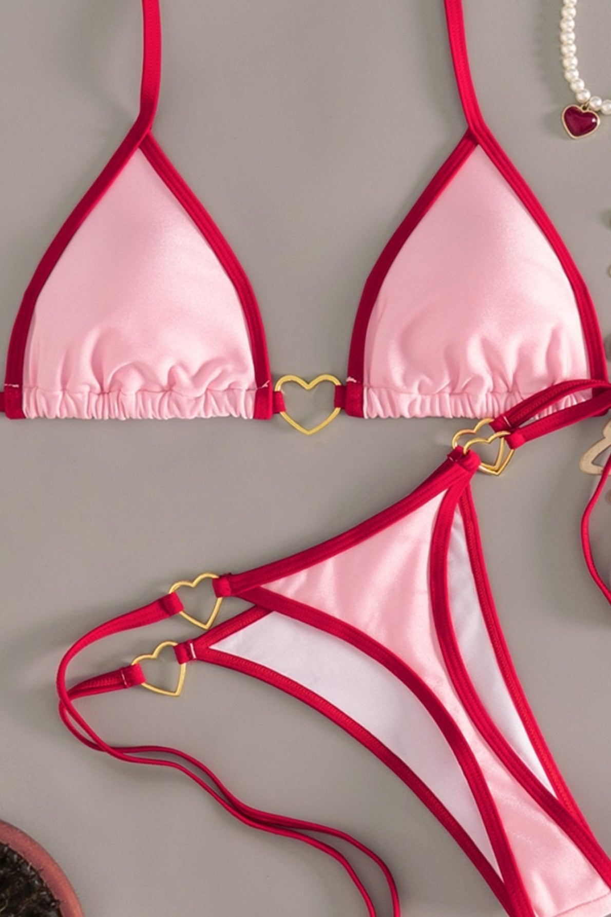 Colorblock Heart Tie Backless Bikini Set image 5
