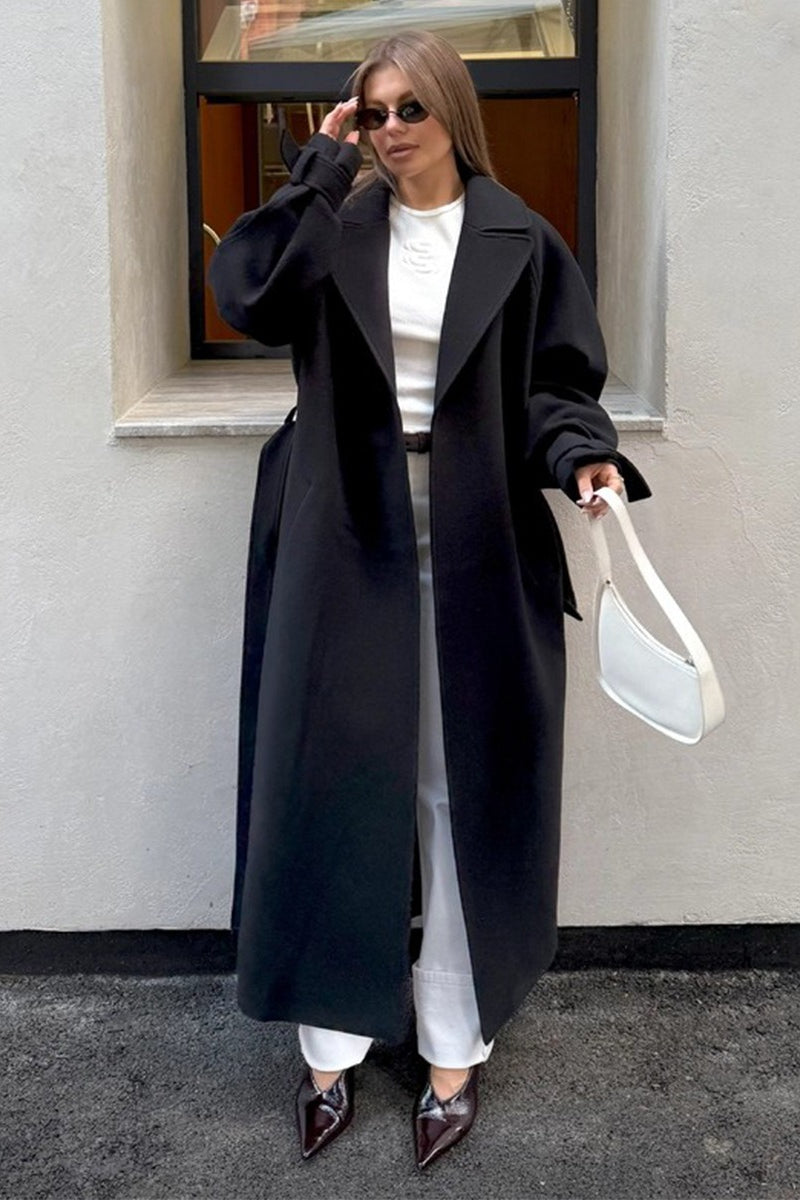 Longline Wool Blend Tie Waist Loose Elegant Overcoat image 7