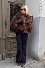 Retro Solid Color Plush Warm Short Notch Collar Coat image 4
