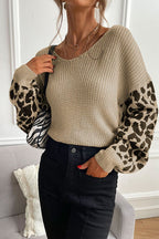 Slouchy Leopard Splice Knit Sweater image 5