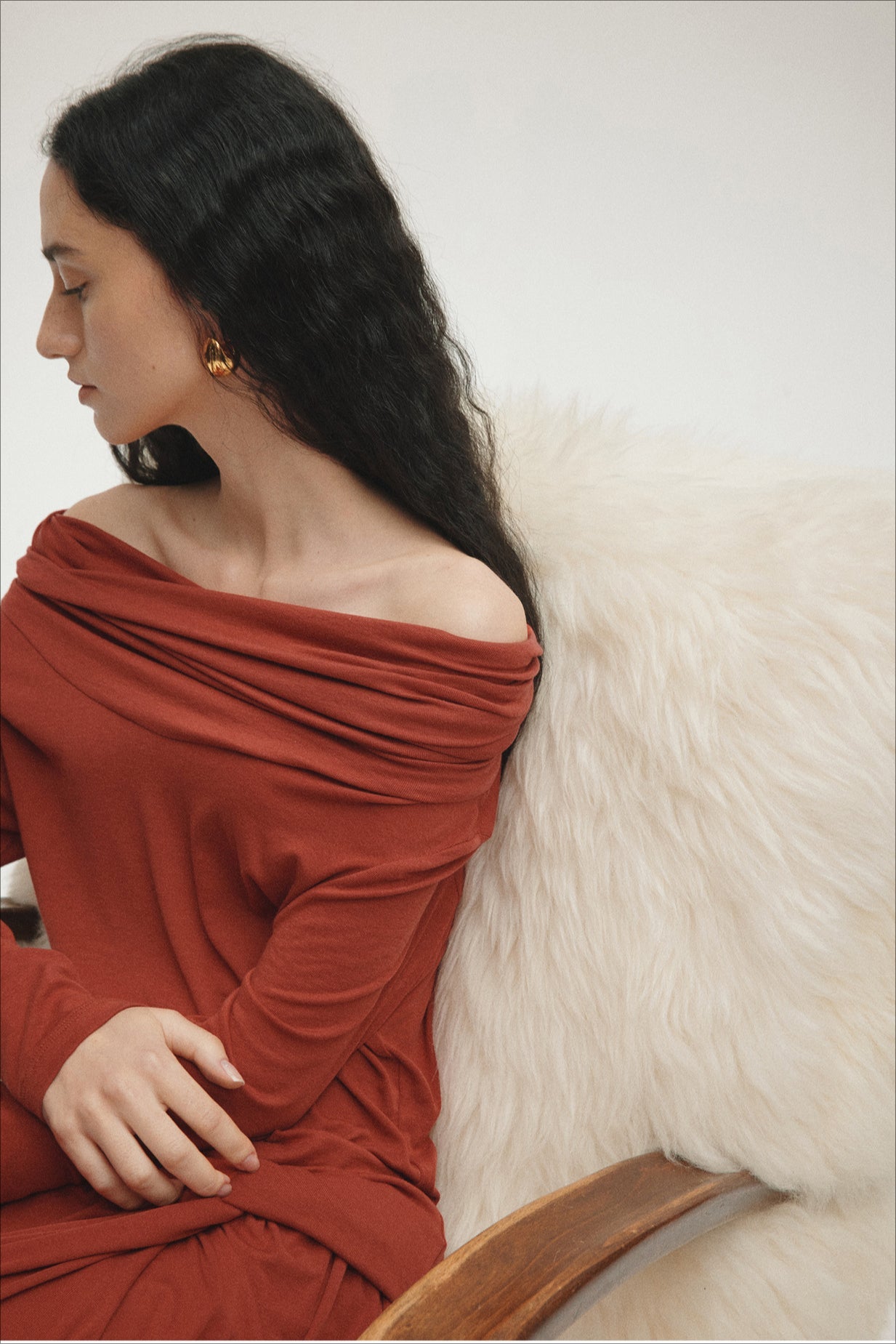 Tencel Off-Shoulder Fitted Knit Sweater image 2