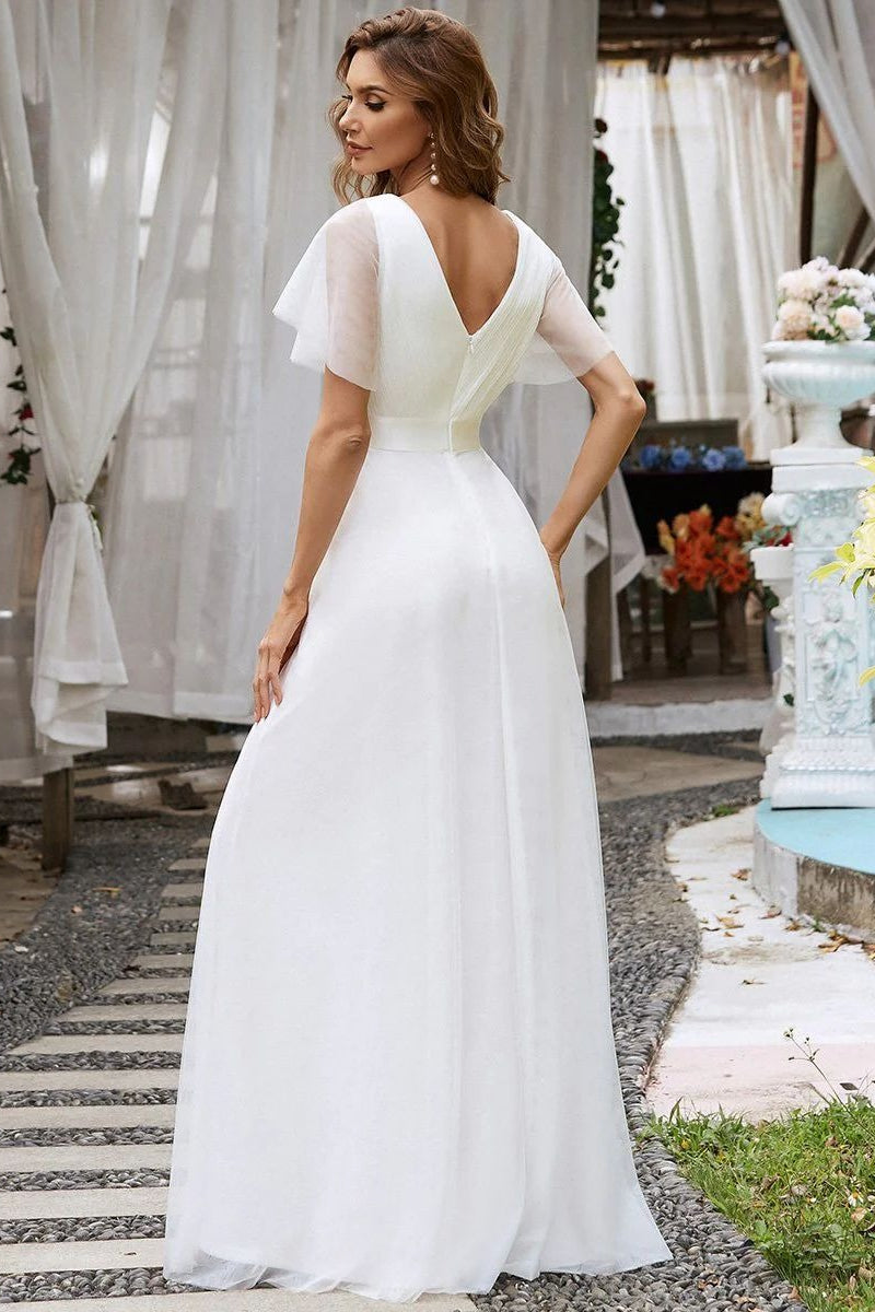 V Neck Mesh Elegant Ruffle Long Reception Dress image 2