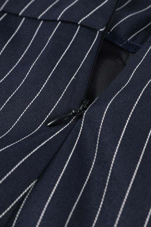 V Neck Striped Fitted Blazer Skirt Two Piece Set image 5