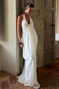 Loose V Neck Ruffled Halter Tulle Maxi Dress image 1