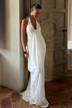 Loose V Neck Ruffled Halter Tulle Maxi Dress image 1