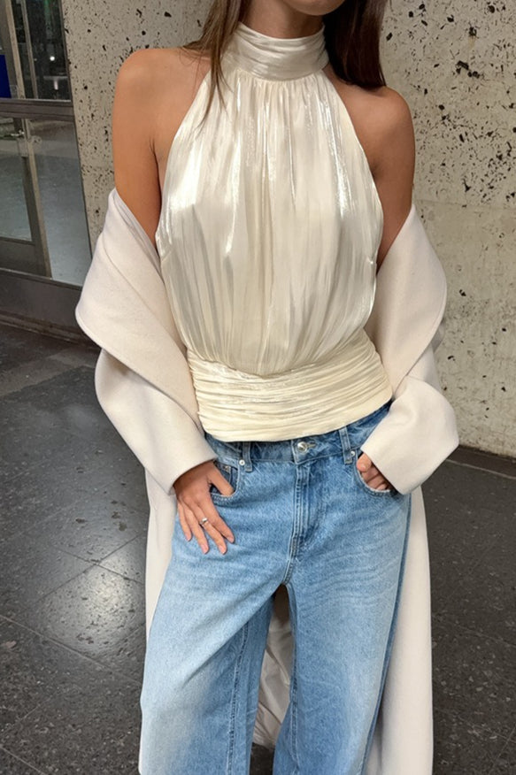 Metallic Halter Asymmetrical Tank Top image 4