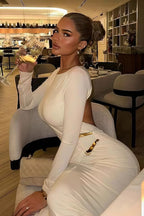 Sexy Backless Metal Decor Round Neck Sleeve Maxi Dress image 3