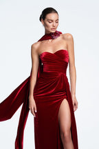 Velvet Strapless Split Party Dress image 1
