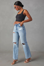 Ripped Raw Hem High Waist Jean image 3