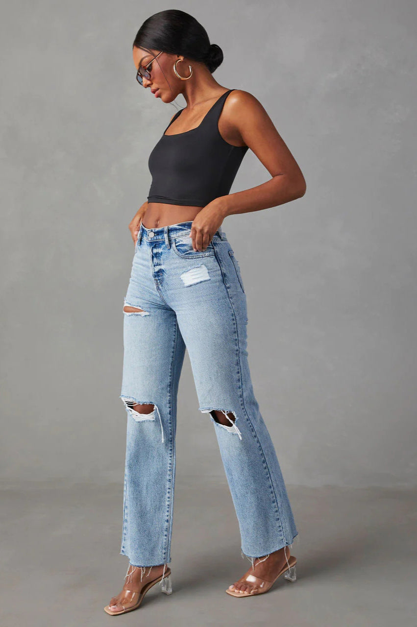 Ripped Raw Hem High Waist Jean image 3