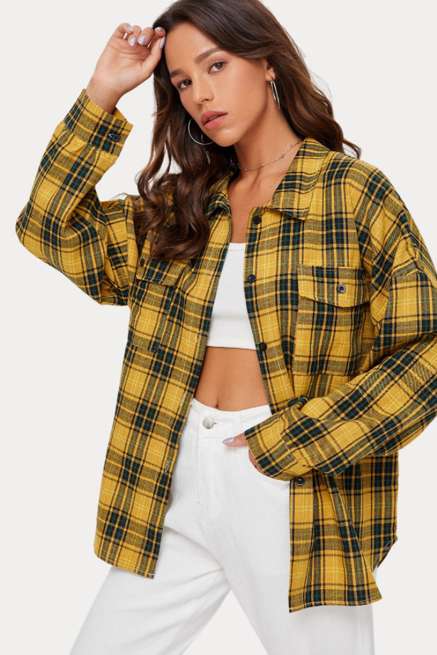 Plaid Stand Collar Button Shirt  Blouse image 28