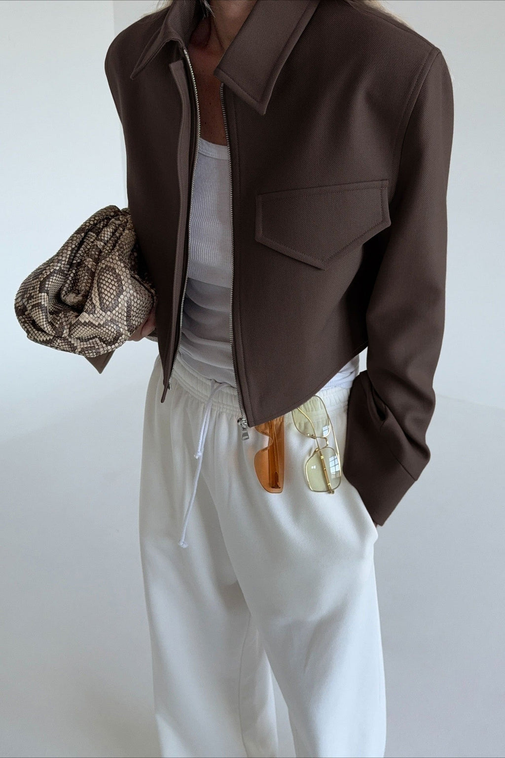 Short Length Brown Zip Closure Jacket image 3