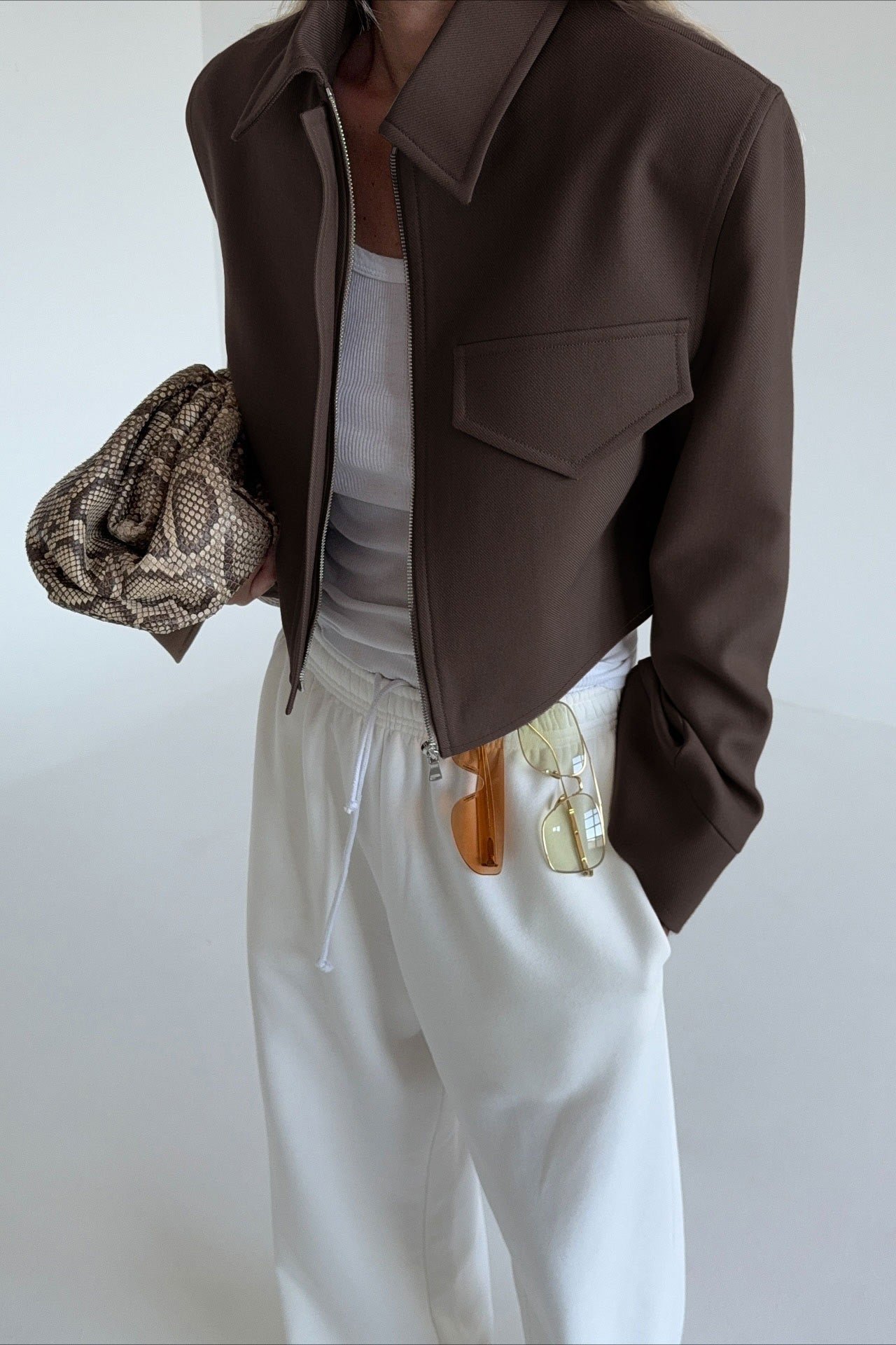 Short Length Brown Zip Closure Jacket image 3
